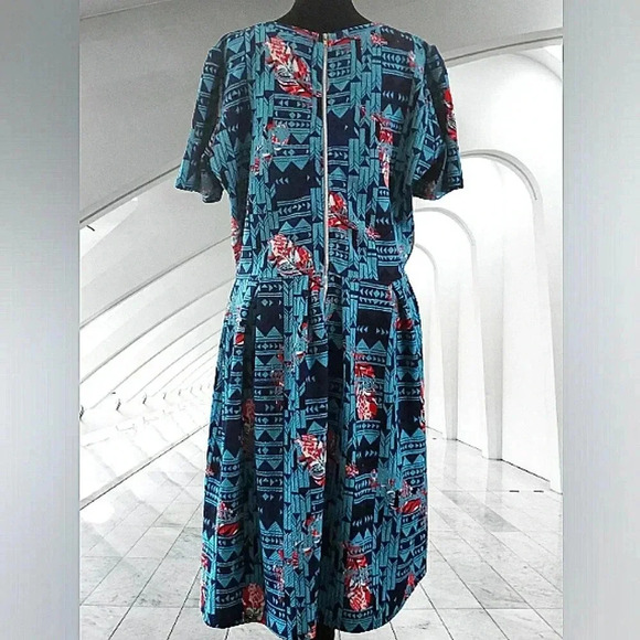 Boho Turquoise 3XL Southwestern Fit Flare Soft Stretch Festival Midi Dress - Picture 2 of 6